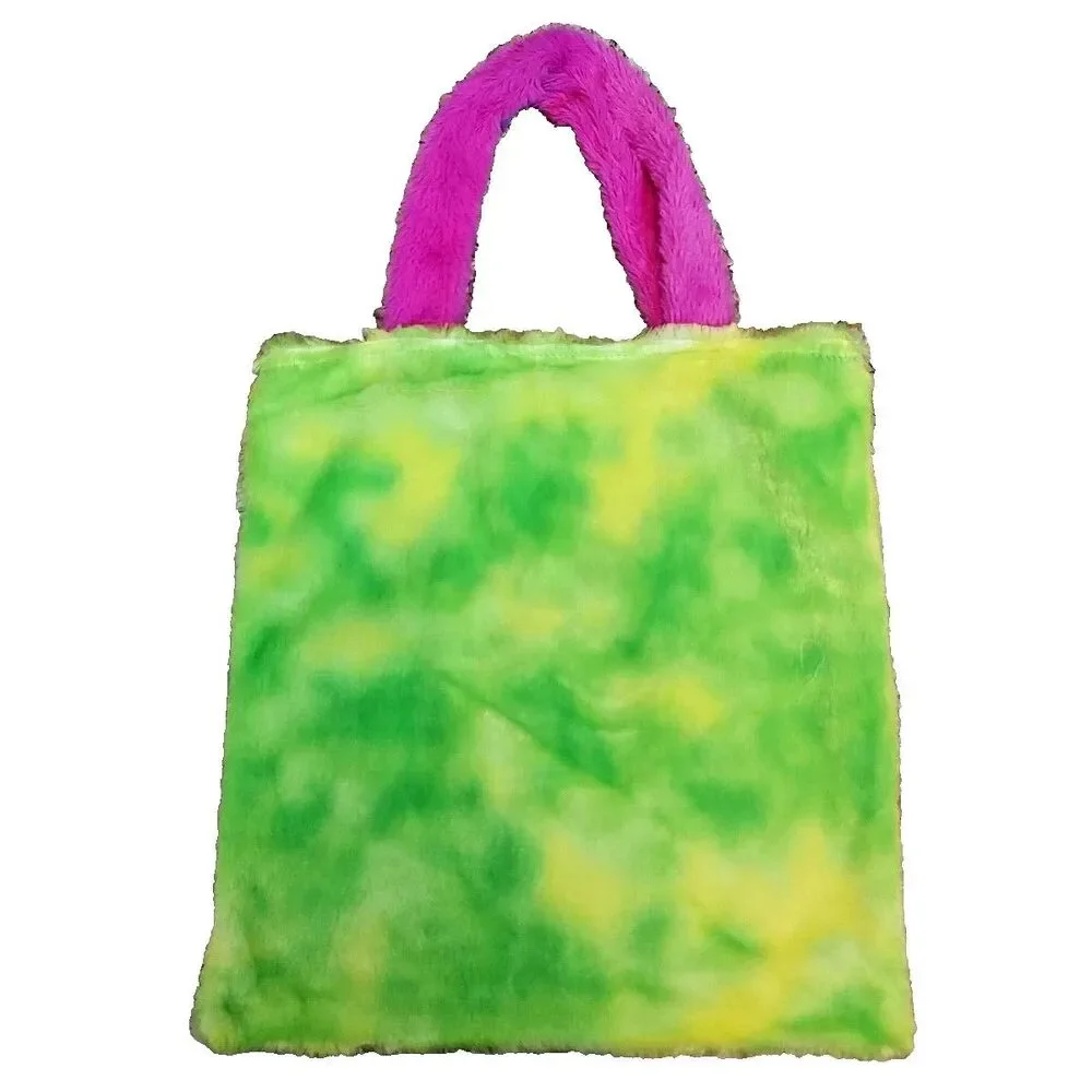 Lot of 4 Faux Fur Silly Face Party Bag Tote Purse Multipurpose Multicolor NWT